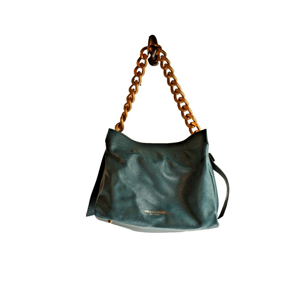 Viola Castellani Handbag Purse Teal Blue Green Leather Gold Chain Crossbody